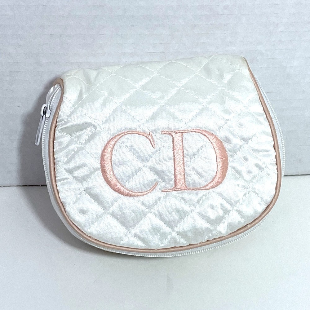 RARE Vintage Dior Silky Satin Quilted Mini Toiletry Make-up Bag Zippered Pouch